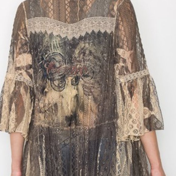 ORIGAMI RODEO WESTERN COWGIRL TUFF duster lace cardigan KIMONO wrap BOHO SM-4X - Picture 6 of 10